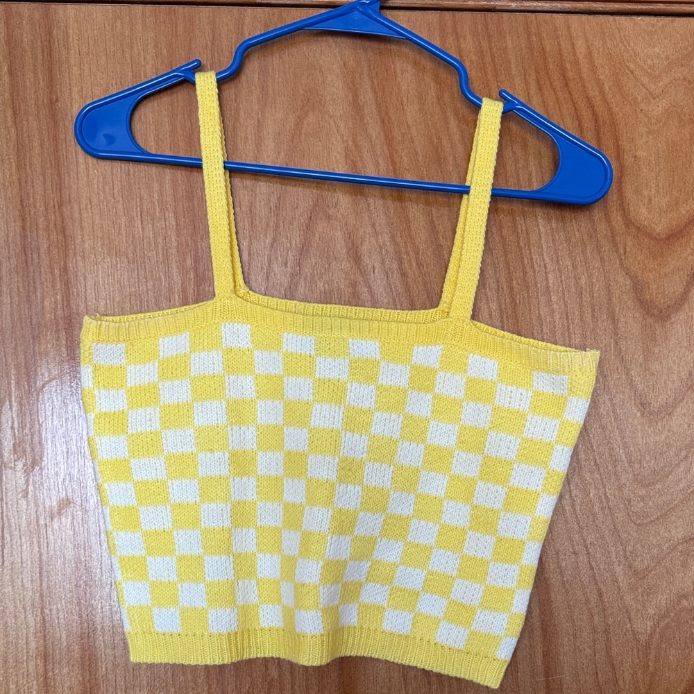 Cider Yellow and White Checkered Crop Top